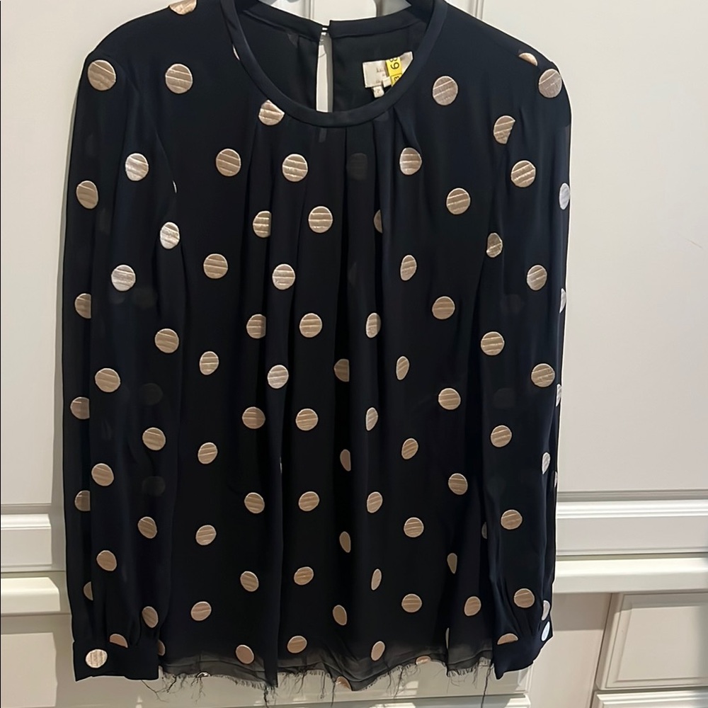 Kate Spade Black Blouse with Gold Polka Dots